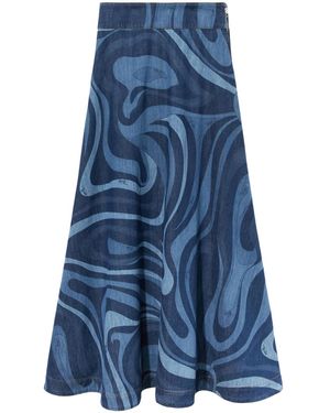 PUCCI Marmo-Print Denim Skirt - Blue