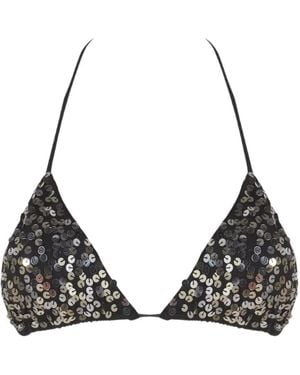 Leslie Amon Sequin-Embellished Scorpio Bikini Top - Black