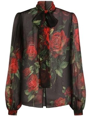 Dolce & Gabbana Rose-Print Chiffon Blouse - Brown