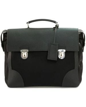 Prada Porte-Documents En Cuir À Rabat - Noir