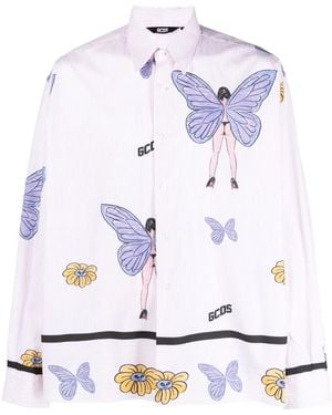 Gcds Butterfly-Print Cotton Shirt - White