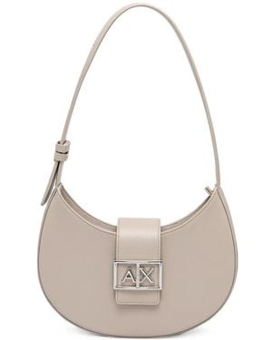 ARMANI EXCHANGE Logo-Plaque Crescent Shoulder Bag - White