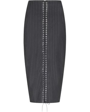 Ludovic de Saint Sernin Lace-Up Pinstripe Pencil Midi Skirt - Grey