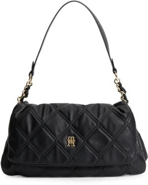 Tommy Hilfiger Quilted Logo-Plaque Shoulder Bag - Black