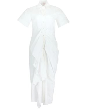 Rosie Assoulin Gathered Ruffled Shirt Midi Day Dress - White