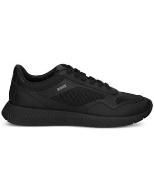 BOSS Mesh Sneakers With Ribbed Sole - Black