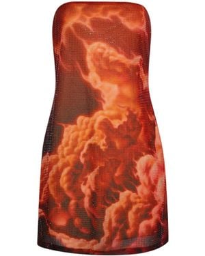 Alexander Wang Crystal-Embellished Cloud-Print Mini Dress - Orange