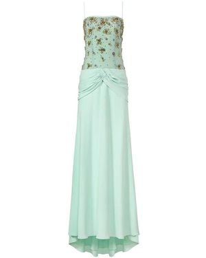 Costarellos Nissa Knot-Detail Embroidered Tulle Gown - Green