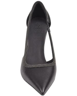 Brunello Cucinelli Monili-Trim Pointed-Toe Heeled Court Shoes - Black