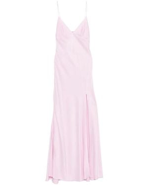 Alberta Ferretti Satin-Finish Side-Slit Maxi Dress - Pink