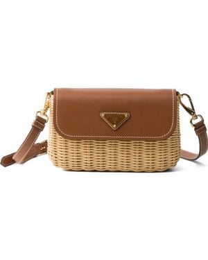 Prada Kleine Umhängetasche Aus Korbgeflecht Und Leder - Braun