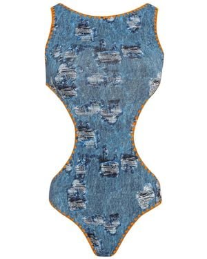 Brigitte Bardot Denim-Print Swimsuit - Blue