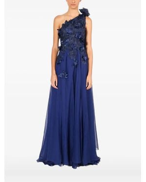 Lethicia Bronstein Hator Floral-appliqué One-shoulder Gown - ブルー