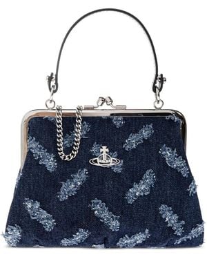 Vivienne Westwood Orb-Pattern Frayed Denim Tote Bag - Blue