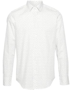 Canali Leaf-Print Cotton Shirt - White