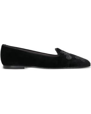 Castañer Floral-Motif Velvet Loafers - Black