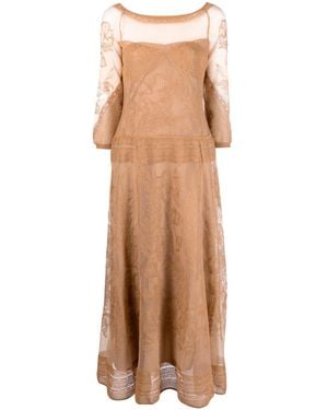 Alberta Ferretti Embroidered Mesh Dress - Natural