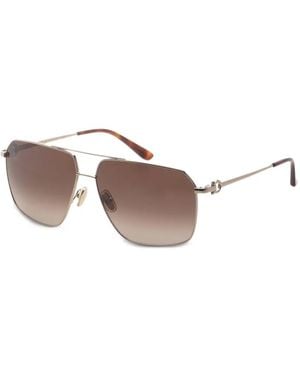 Ferragamo Eyewear Gancini-Detail Geometric-Frame Sunglasses - Metallic