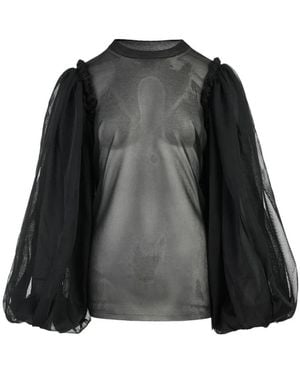 Comme des Garçons Sheer Puffed-Sleeve Top - Black
