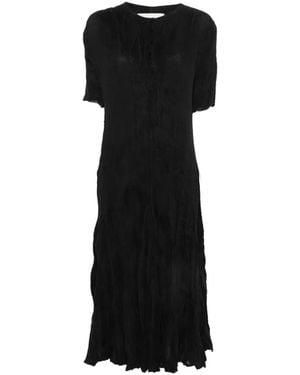 GONGDID DESIGN Crinkled Short-Sleeve Midi Dress - Black