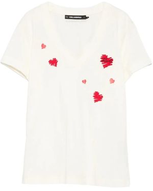 Karl Lagerfeld Haut En Coton À Ornements Cœur - Blanc