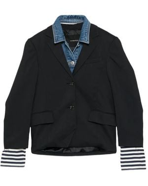 Pushbutton Denim-Layered Jacket - Blue