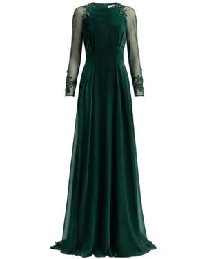 Gemy Maalouf Beaded-Sleeve Cape-Back Dress - Green
