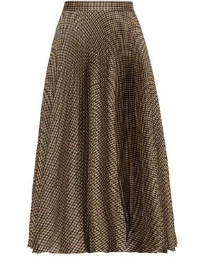 Oscar de la Renta Houndstooth Pleated Midi Skirt - Brown