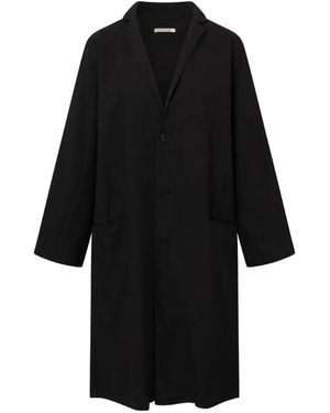 Black Crane Crinkled Button Coat - Black