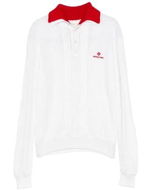 ShuShu/Tong Contrast-Collar Knitted Polo Top - White