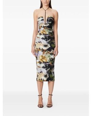 Amazuìn Natalie Tie Floral Midi Dress - Black