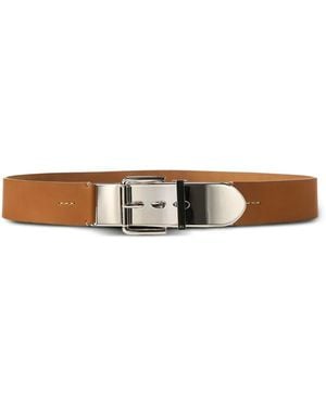 Ralph Lauren Metal-Buckle Leather Belt - White
