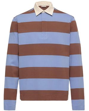 Moncler Striped Long-Sleeve Polo Shirt - Blue