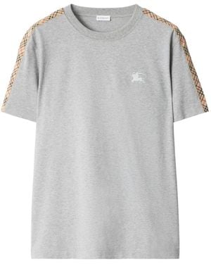 Burberry T-Shirt Equestrian Knight Con Bordo A Quadri - Grigio