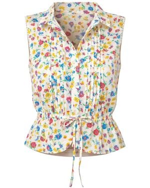 Mother The Love Letter Floral-Print Drawstring Blouse - White