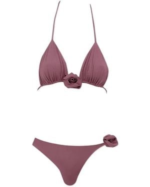Maygel Coronel Floral-Appliqué Bikini - Purple