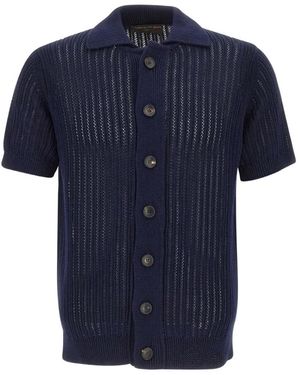FILIPPO DE LAURENTIIS Button Textured Cotton Shirt - Blue