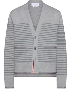 Thom Browne Striped V-Neck Cardigan - Grey