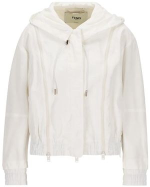 Fendi Hooded Zip-Details Jacket - White