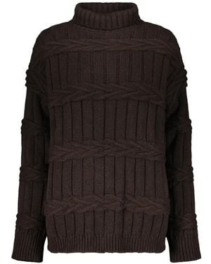 Moorer Pull En Maille Torsadée À Col Roulé - Noir