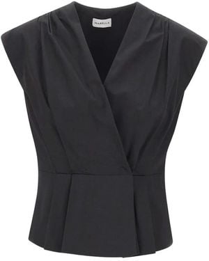 Marella Wrap-Front Pleated Top - Black