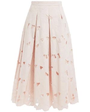 Erdem Floral Cutwork Pleated Midi Skirt - Pink