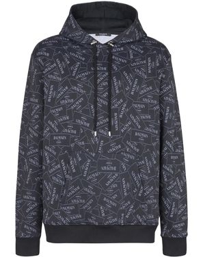Balmain Couture Label-Print Hoodie - Blue