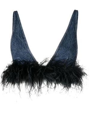 Miu Miu Haut En Jean À Détails De Plumes - Noir