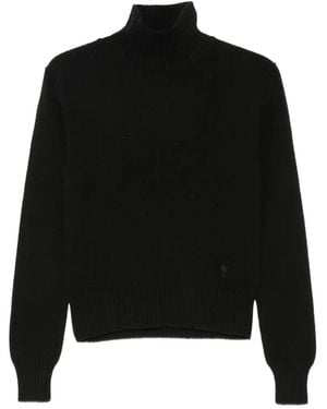 Ami Paris Pull Ami De Cœur À Col Roulé - Black
