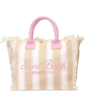 MC2 Saint Barth Vanity Striped Frayed-Edge Tote Bag - Pink