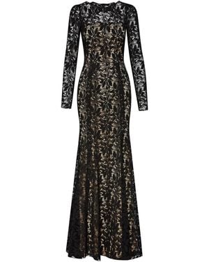 Oscar de la Renta Robe Longue En Dentelle Fleurie - Noir