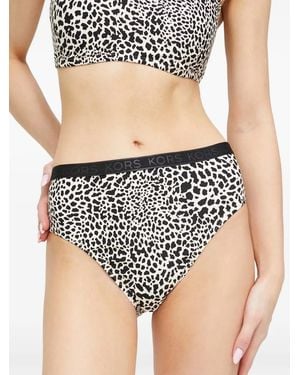 MICHAEL Michael Kors Leopard-Print Logo-Waistband Bikini Bottoms - Black
