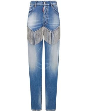 DSquared² Vaqueros Slim Con Flecos De Strass - Azul