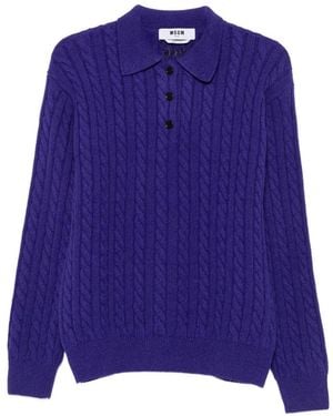 MSGM Jersey De Punto De Ochos Con Cuello De Polo - Morado